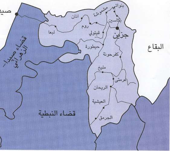 نقشه منطقه جزين و جبل الريحان