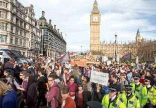 تظاهرات مخالفان سفر نخست وزير رژيم صهيونيستي به لندن
