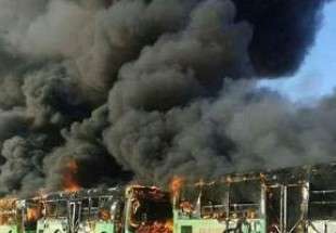 الارهابييون يخرقون هدنة حلب باحراقهم 5 حافلات مخصصة لاجلاء المدنيين