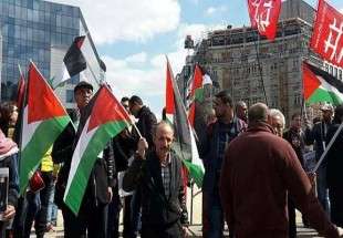 تجمع همبستگی با اسرای فلسطینی مقابل مقر پارلمان اروپا در بروکسل