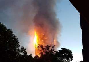 London’s Grenfell Tower burning in flames
