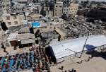 Displaced Palestinians held first Ramadan Friday prayer on debris of mosque