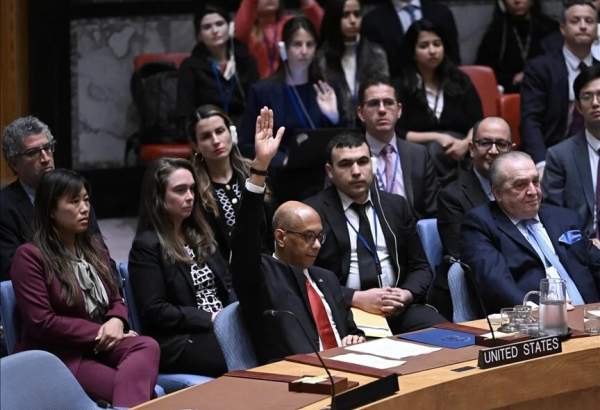 US Deputy Ambassador to the UN Robert Wood votes against a resolution allowing Palestinian UN membership at United Nations headquarters in New York, on April 18, 2024, during a United Nations Security Council meeting on the situation in the Middle East, including the Palestinian question.