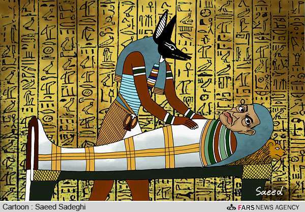 Mubarak on the verge of mummification (cartoon)