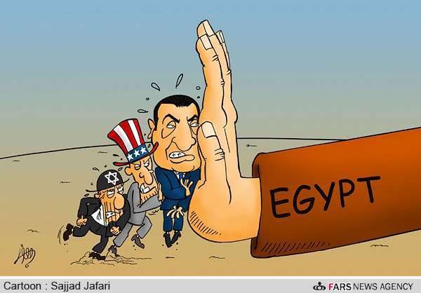 Uncle Sam, Israel face rocky road to push Mubarak into Egypt (Cartoon)