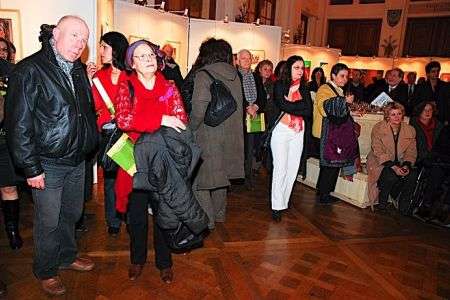 Belgian art lovers visit the exhibition of "Ten Iranian Female Painters, After Ten Years" at the Hotel de Ville at Saint-Gilles of Brussels.