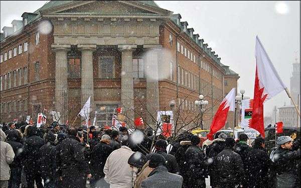 Muslims in Sweden protest against massacre of Bahrainis in front of the parliament in Stockholm