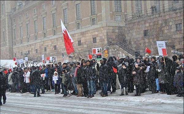 Muslims in Sweden protest against massacre of Bahrainis in front of the parliament in Stockholm