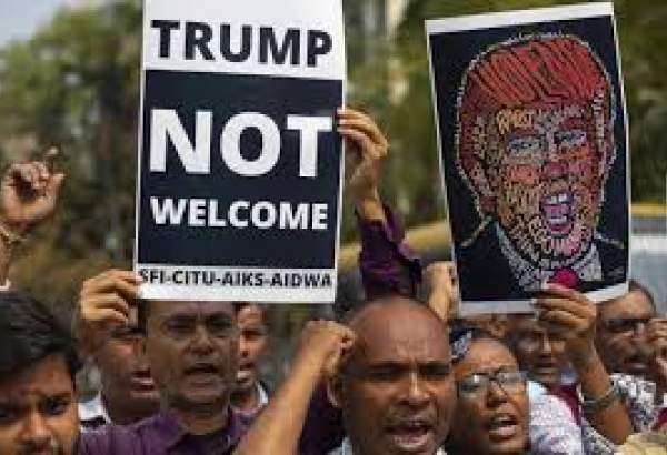 Indian protesters hold rally in the capital New Delhi ahead of the US President Donald Trump