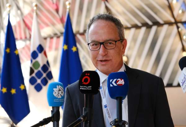 UNRWA Director of Partnerships Karim Amer addresses press at the VII Brussels Conference on Syria. (Photo: European Union)