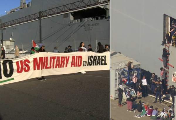 Protesters block departure of ship carrying military aid for Israel