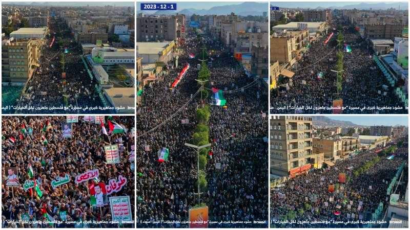 صنعاء تشهد طوفانا بشريا بعنوان "مع فلسطين.. جاهزون لكل الخيارات"