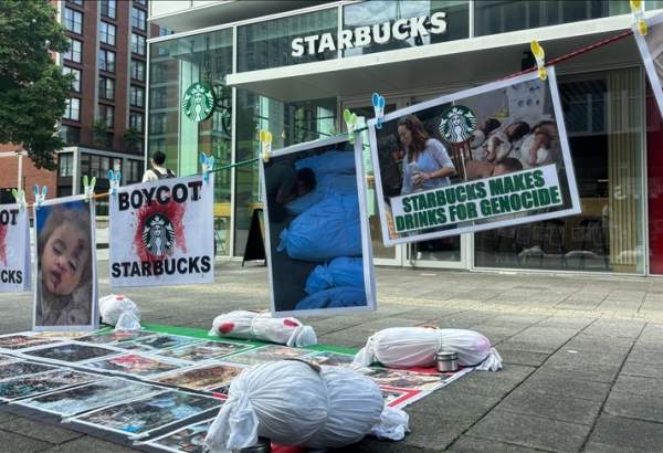 Protesters rally outside Starbucks outlets in the Netherlands against Israel
