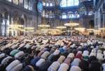 People attend funeral prayer in absentia for Hamas political chief Ismail Haniyeh, who was assassinated in Tehran, at Hagia Sophia Grand Mosque in Istanbul, Turkiye on August 2, 2024 [Cemal Yurttaş/Anadolu Agency]