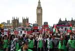 London protesters demand total halt of arms supply to Israeli regime