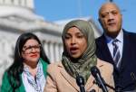 United States Representative Ilhan Omar (C), Congresswoman Rashida Tlaib (L), Congressman Andre Carson (R) hold a press conference with US Representatives in front of the US Capitol to call for a ceasefire and end to the Israeli attacks on Gaza in Washington DC, United States on February 29, 2024 [Yasin Öztürk – Anadolu Agency]